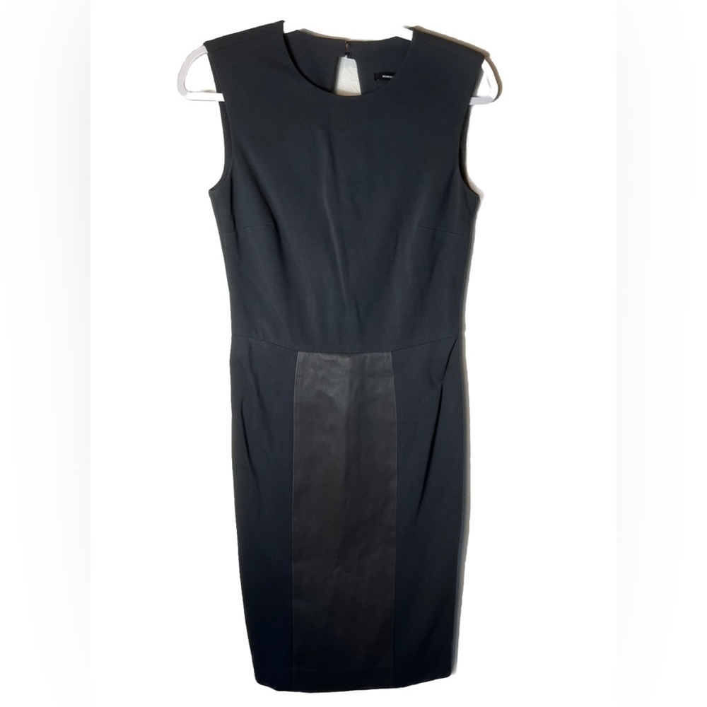 Monika Chiang Charcoal MIDI Dress with Leather Paneling Body con Low Back Sz 00